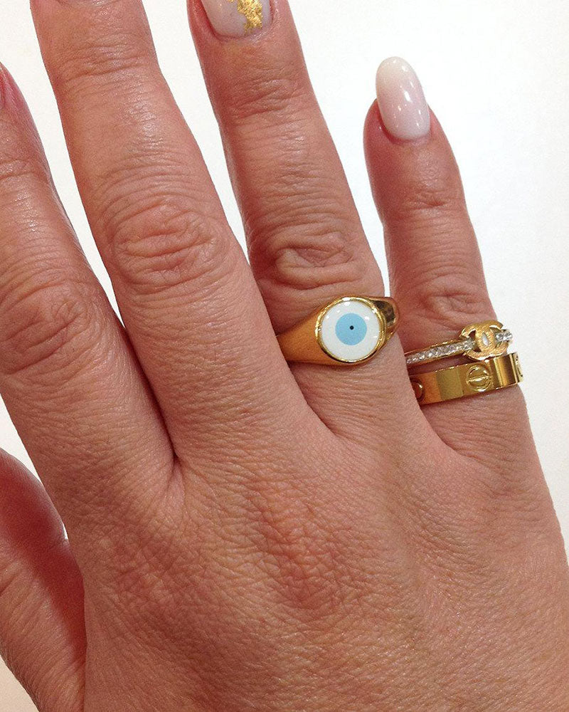 EVIL EYE BLUE & WHITE RING IN GOLD