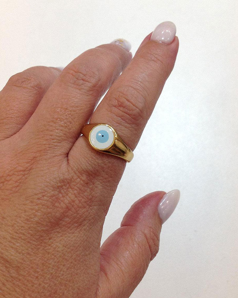 EVIL EYE BLUE & WHITE RING IN GOLD