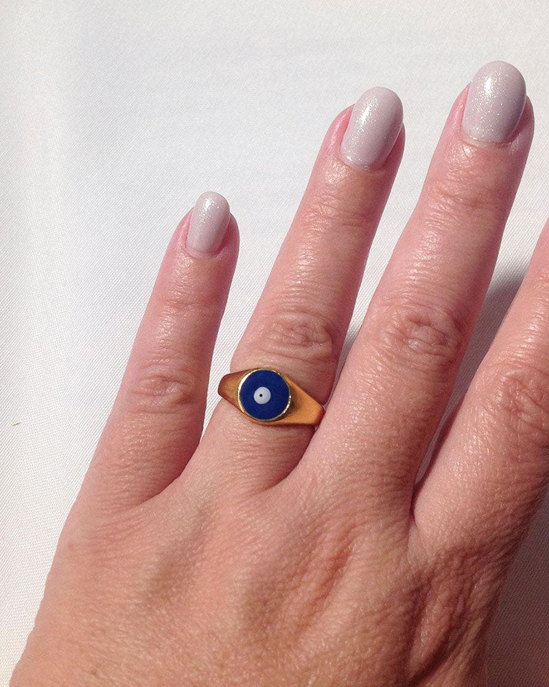 EVIL EYE BLUE & WHITE RING IN GOLD