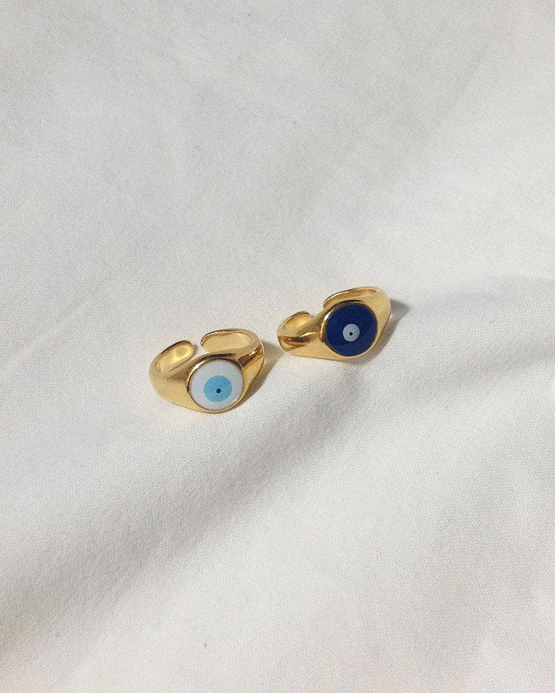 EVIL EYE BLUE & WHITE RING IN GOLD