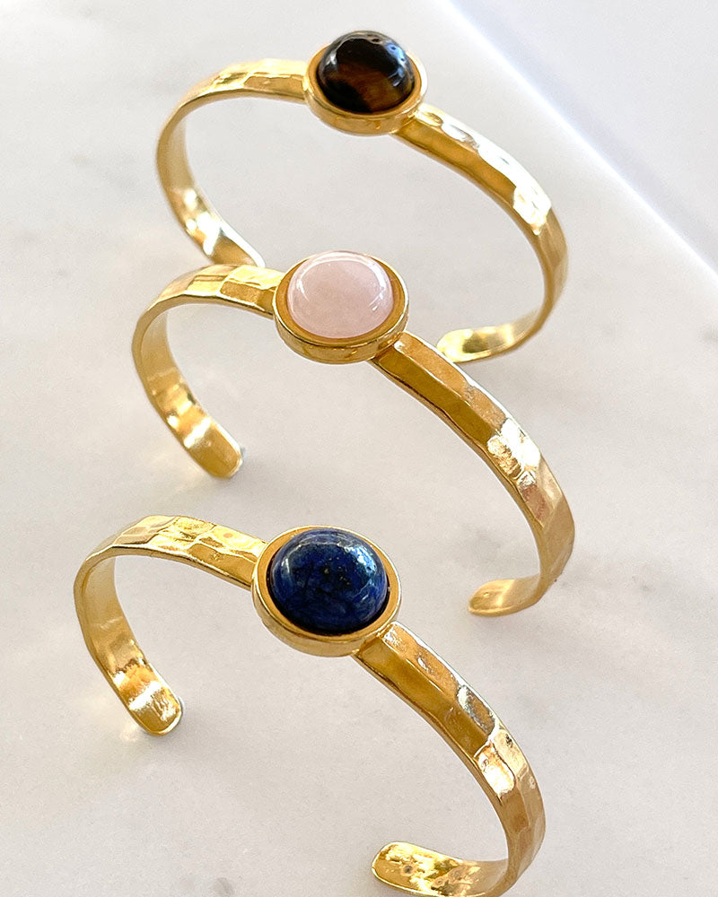 GEMSTONE CUFF BRACELET IN GOLD