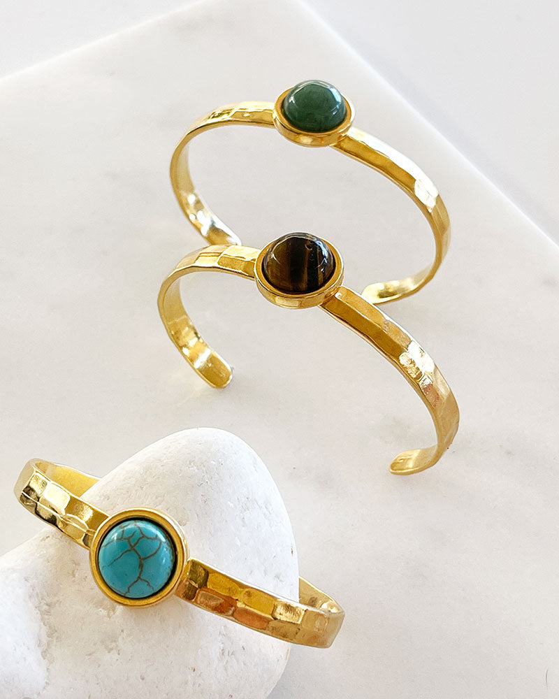 GEMSTONE CUFF BRACELET IN GOLD