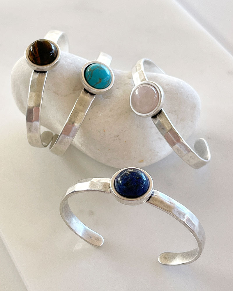 GEMSTONE CUFF BRACELET IN SILVER