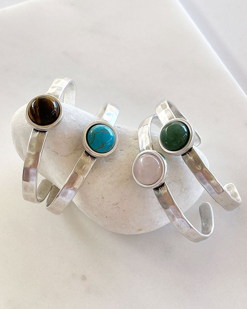 GEMSTONE CUFF BRACELET IN SILVER