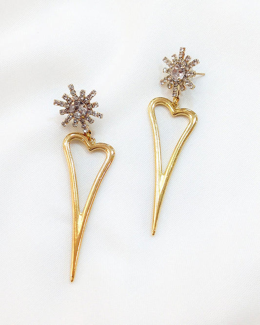 CRYSTAL STUD GOLD HEART EARRINGS