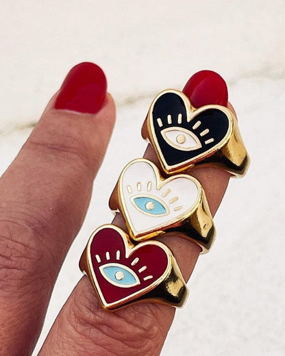 Red Heart Evil Eye Ring