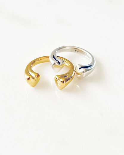 Gold and silver double heart rings with a slightly adjustable band, displayed against a white background.