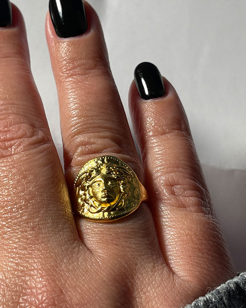 medusa head adjustable ring in gold