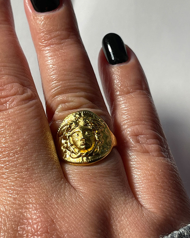 medusa head adjustable ring in gold