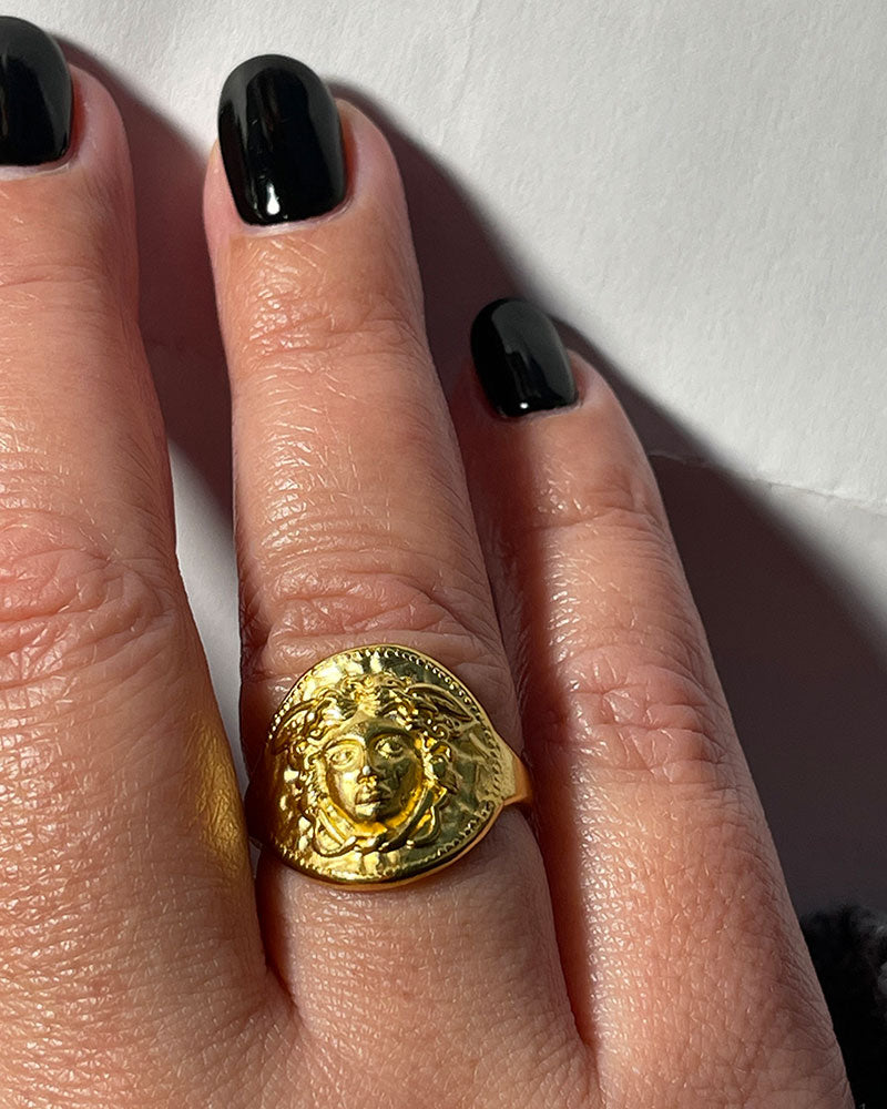 medusa head adjustable ring in gold