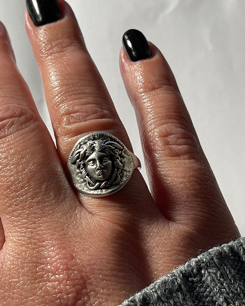 medusa head adjustable ring in silver