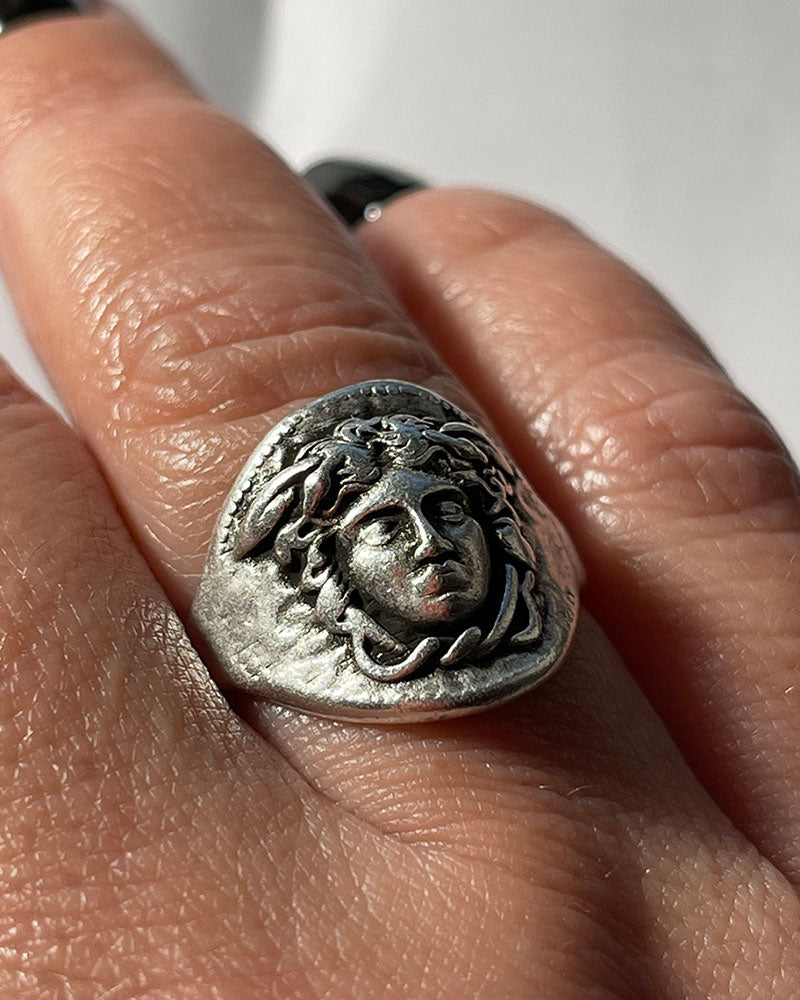 medusa head adjustable ring in silver