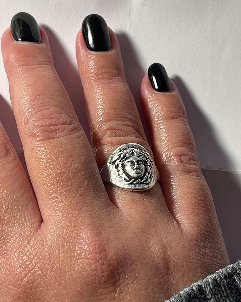 medusa head adjustable ring in silver