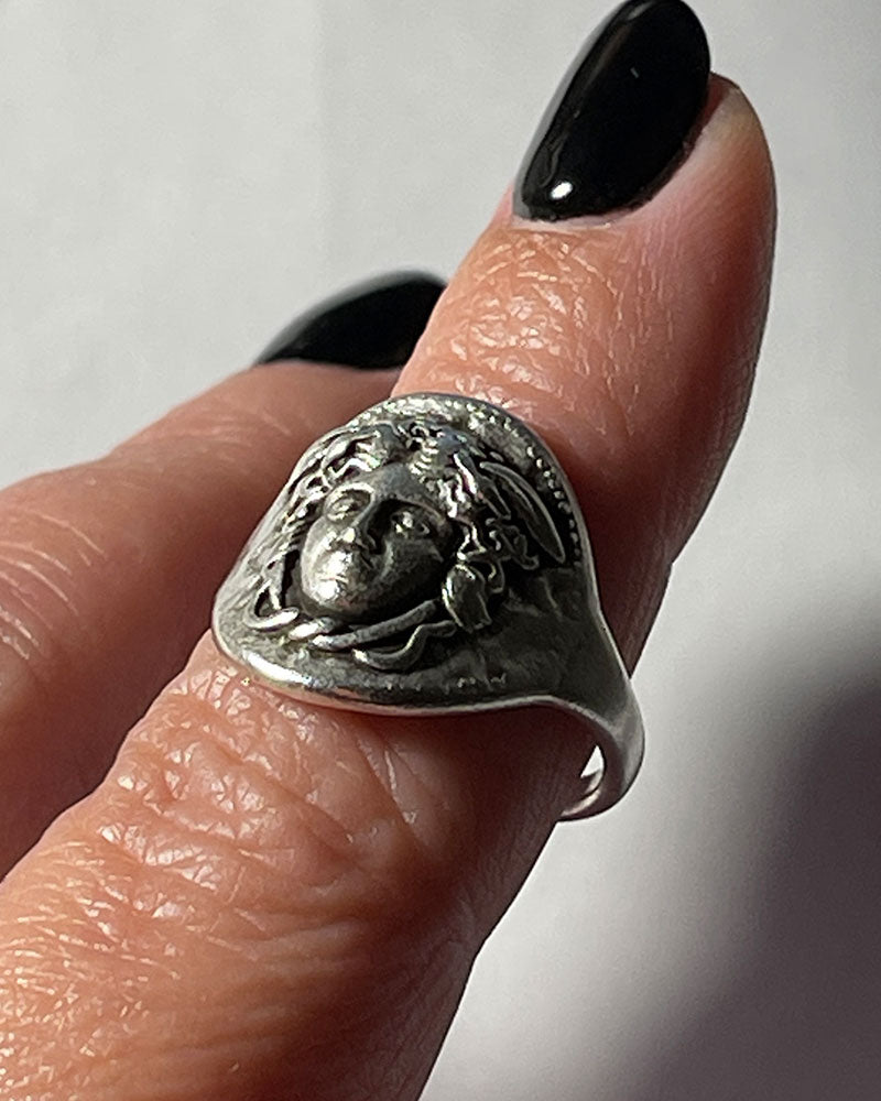 medusa head adjustable ring in silver