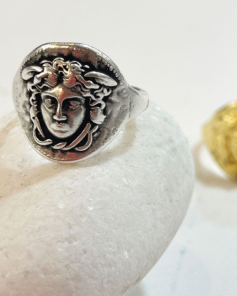 medusa head adjustable ring in silver