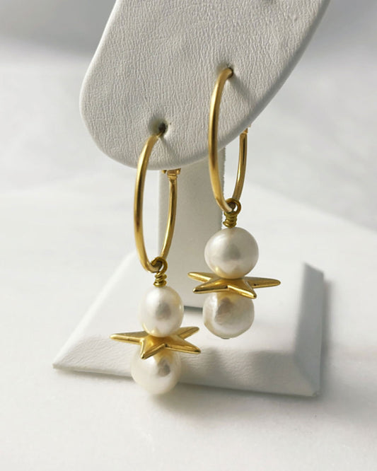 PEARL STAR HOOP EARRINGS