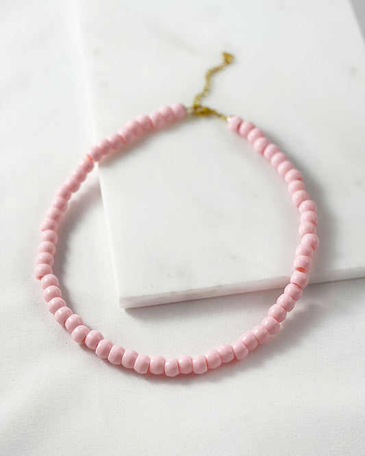 Pink acrylic pony beaded necklace