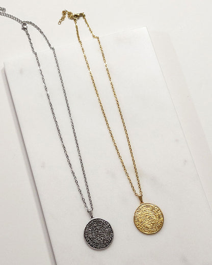 Phaistos Disc Pendant Necklace in gold and silver