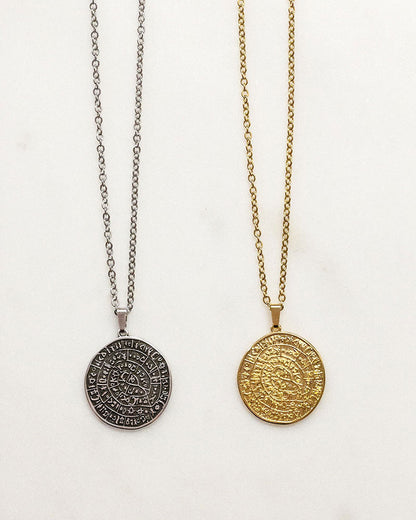 Phaistos Disc Pendant Necklace in gold and silver