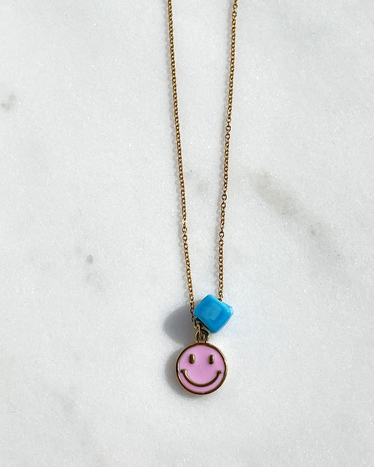 PINK SMILEY HAPPY FACE NECKLACE