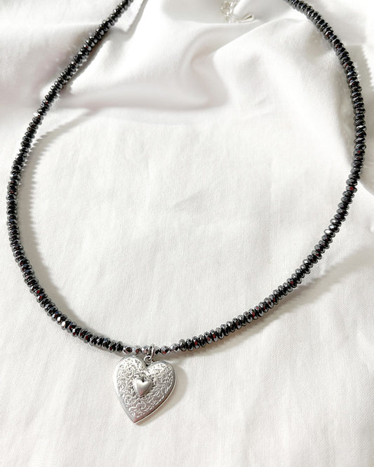 SILVER HEART HEMATITE NECKLACE