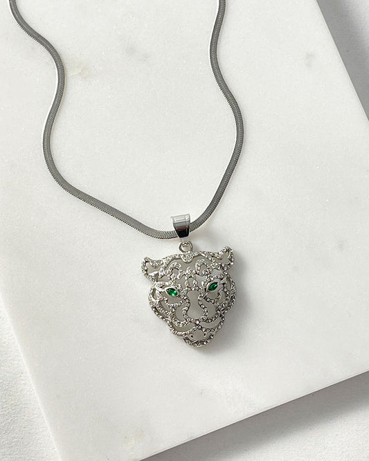 TIGER CRYSTAL PENDANT NECKLACE IN SILVER