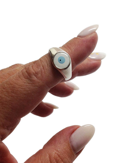 EVIL EYE WHITE RING IN SILVER