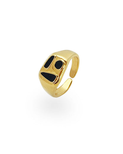 COCKTAIL GOLD RING IN BLACK ENAMEL