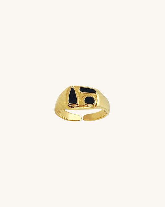 COCKTAIL GOLD RING IN BLACK ENAMEL