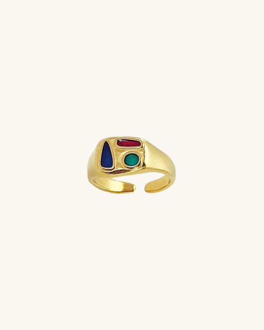 COCKTAIL GOLD RING IN COLORFUL ENAMEL