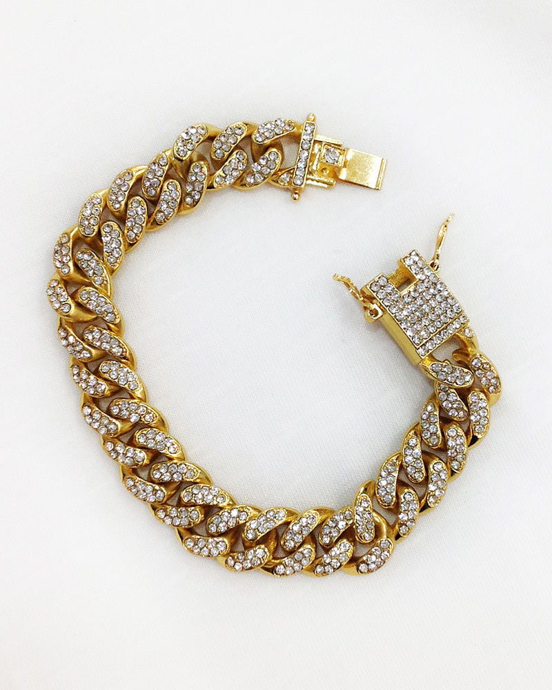 MIAMI CUBAN LINK ICED BRACELET IN GOLD