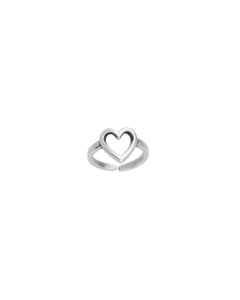 dainty open heart adjustable ring in silver antique