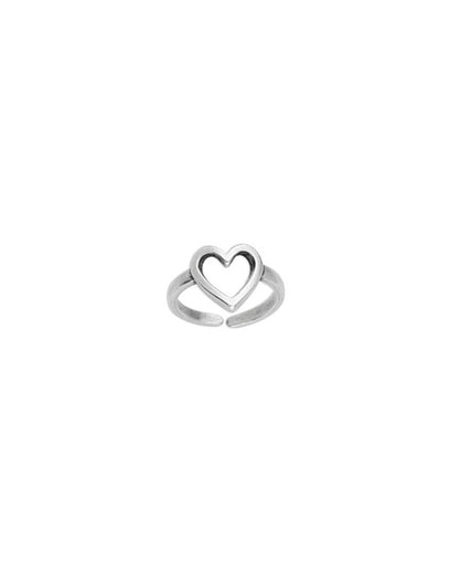 dainty open heart adjustable ring in silver antique