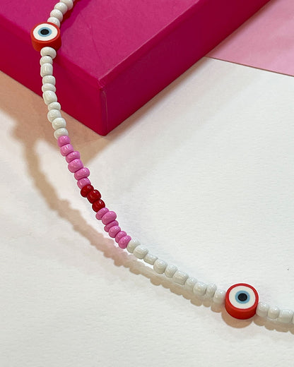 RED EYE PINK BEADED MASK CHAIN