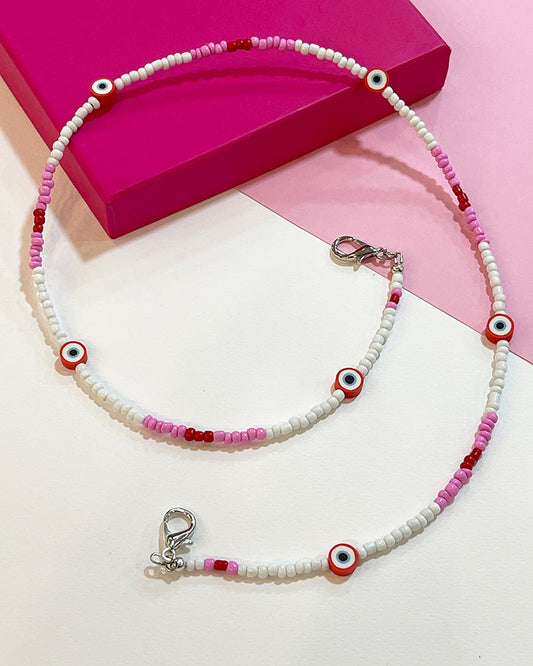 RED EYE PINK BEADED MASK CHAIN