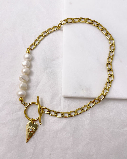 Pearl Bar Chain Necklace in gold