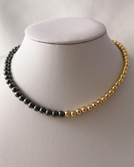 half black and gold hematite beads necklace