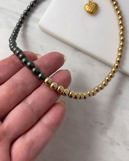 half black and gold hematite beads necklace