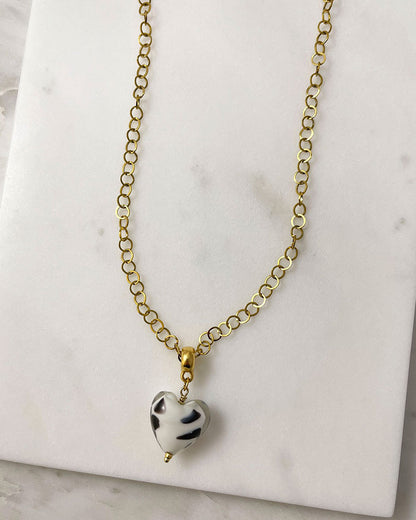 glass heart pendant necklace in gold