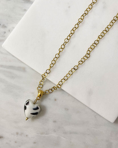 glass heart pendant necklace in gold