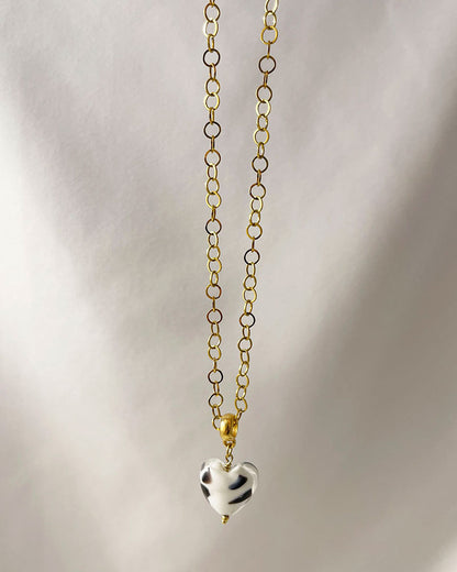 glass heart pendant necklace in gold