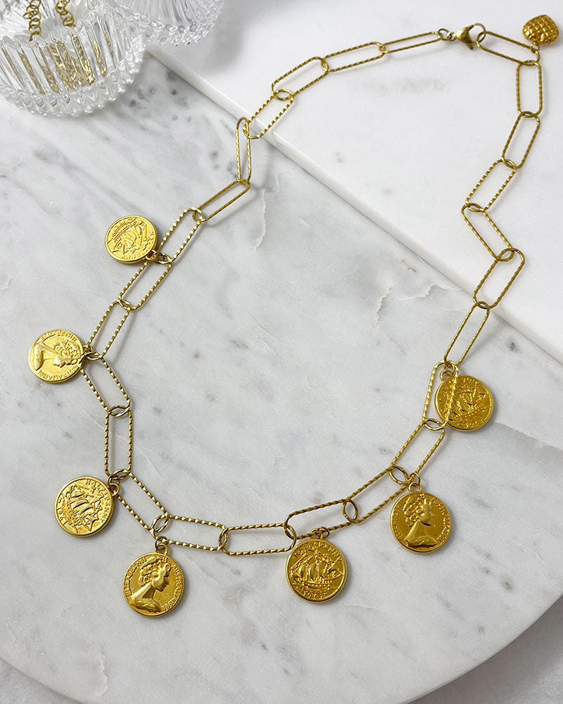 multi coin necklace in gold