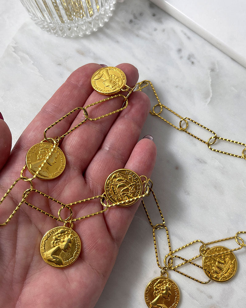 multi coin necklace in gold