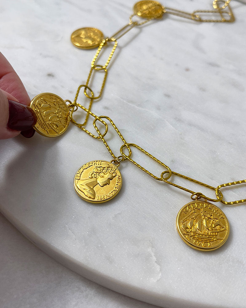 multi coin necklace in gold