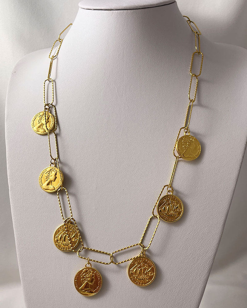 multi coin necklace in gold