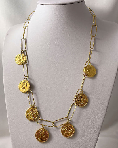 multi coin necklace in gold