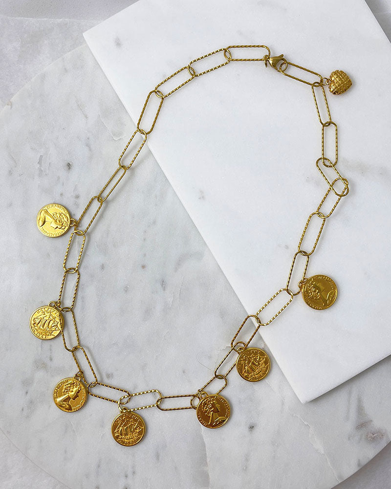 multi coin necklace in gold