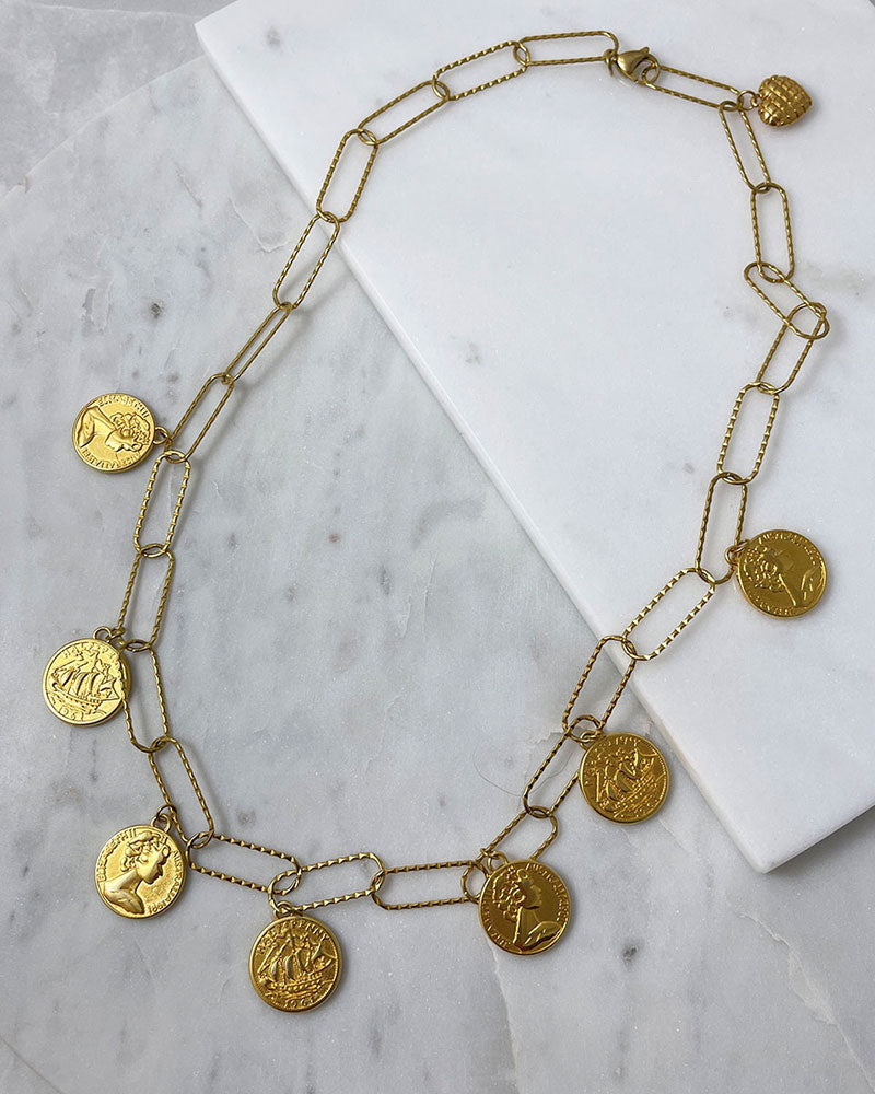 multi coin necklace in gold